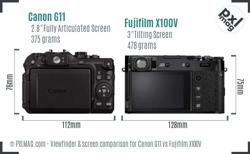 Canon G11 vs Fujifilm X100V Screen and Viewfinder comparison Canon G11 vs Fujifilm X100V Screen and Viewfinder comparison