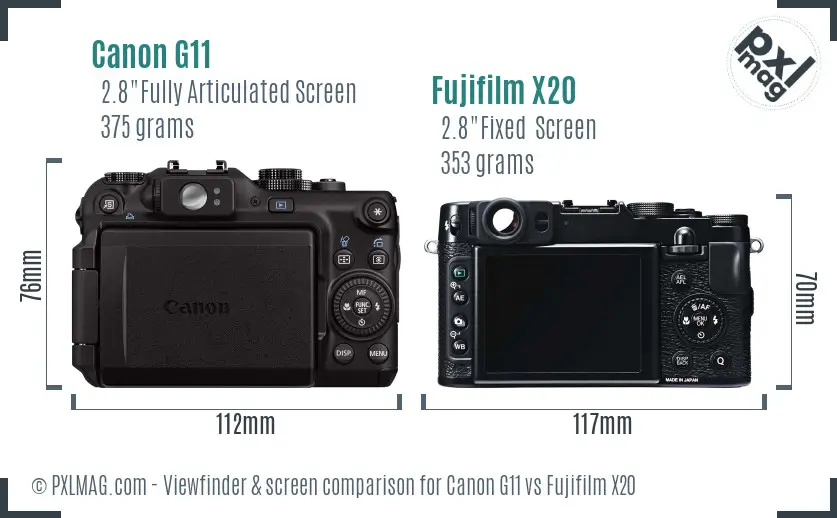 Canon G11 vs Fujifilm X20 Screen and Viewfinder comparison