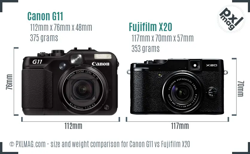 Canon G11 vs Fujifilm X20 size comparison