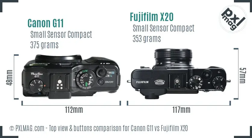 Canon G11 vs Fujifilm X20 top view buttons comparison