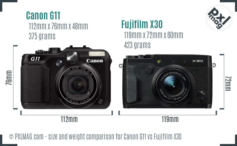 Canon G11 vs Fujifilm X30 size comparison