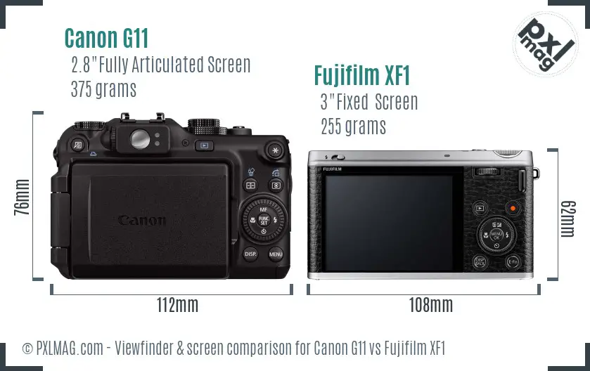 Canon G11 vs Fujifilm XF1 Screen and Viewfinder comparison