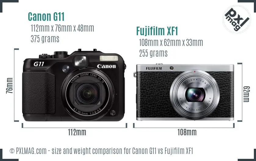 Canon G11 vs Fujifilm XF1 size comparison