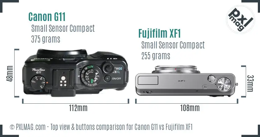 Canon G11 vs Fujifilm XF1 top view buttons comparison