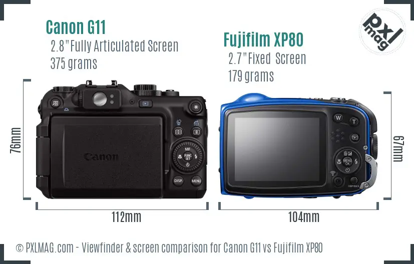 Canon G11 vs Fujifilm XP80 Screen and Viewfinder comparison