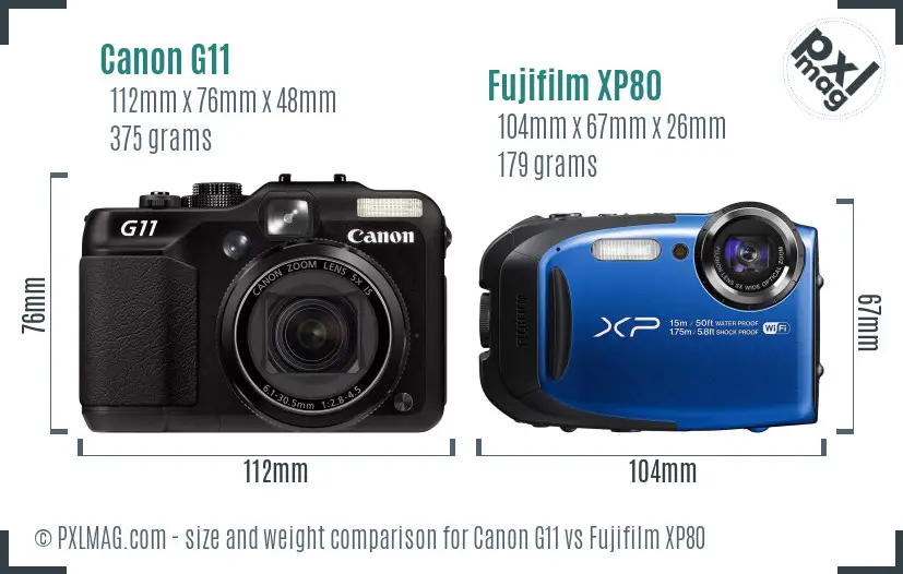 Canon G11 vs Fujifilm XP80 size comparison