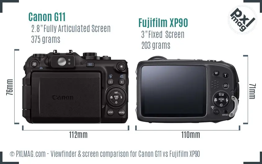 Canon G11 vs Fujifilm XP90 Screen and Viewfinder comparison