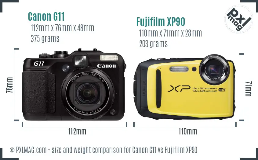 Canon G11 vs Fujifilm XP90 size comparison