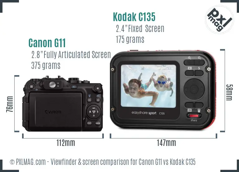 Canon G11 vs Kodak C135 Screen and Viewfinder comparison