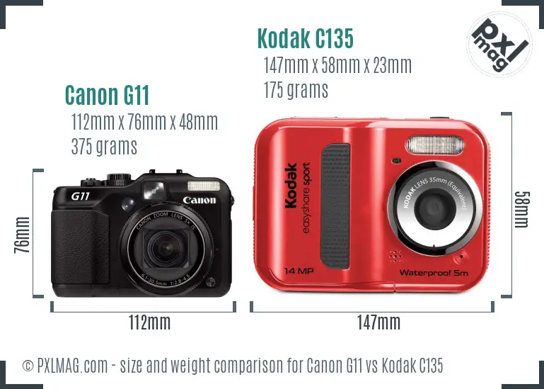 Canon G11 vs Kodak C135 size comparison