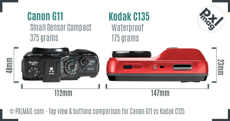 Canon G11 vs Kodak C135 top view buttons comparison