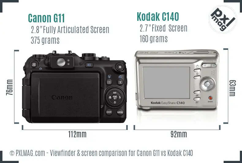 Canon G11 vs Kodak C140 Screen and Viewfinder comparison