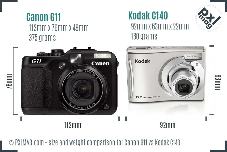 Canon G11 vs Kodak C140 size comparison