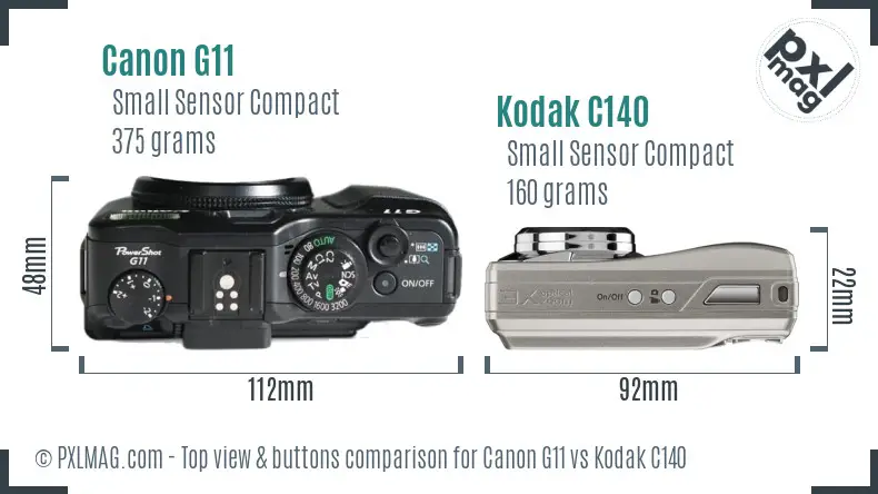 Canon G11 vs Kodak C140 top view buttons comparison