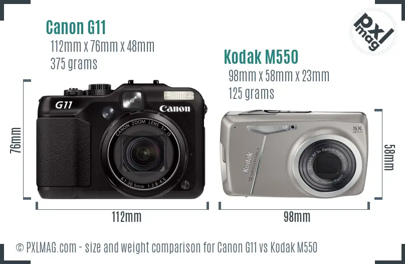 Canon G11 vs Kodak M550 size comparison