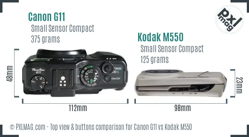 Canon G11 vs Kodak M550 top view buttons comparison