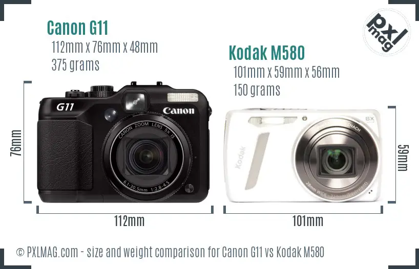 Canon G11 vs Kodak M580 size comparison