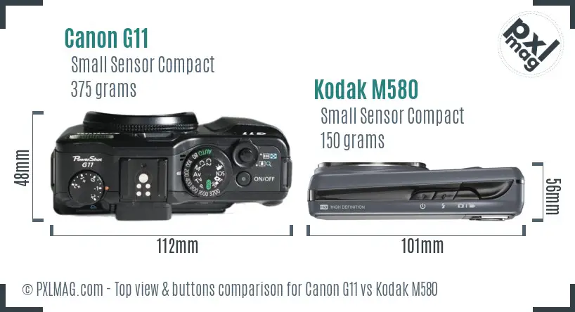 Canon G11 vs Kodak M580 top view buttons comparison