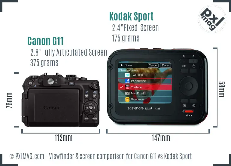 Canon G11 vs Kodak Sport Screen and Viewfinder comparison