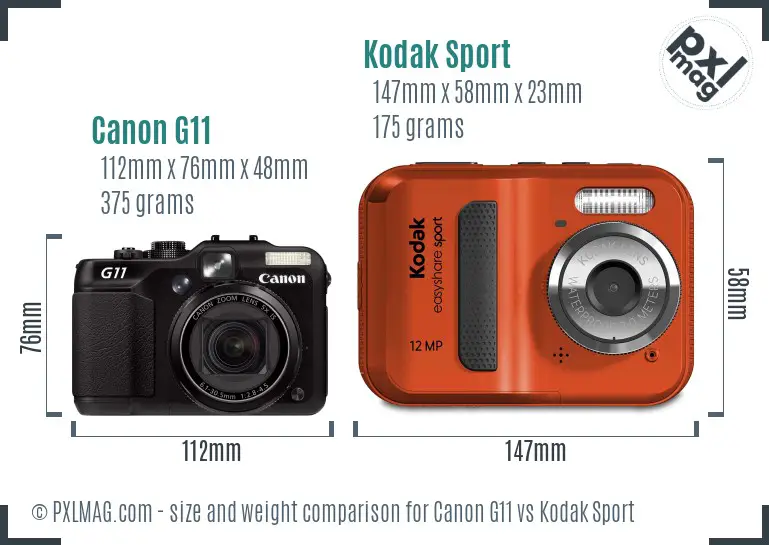 Canon G11 vs Kodak Sport size comparison
