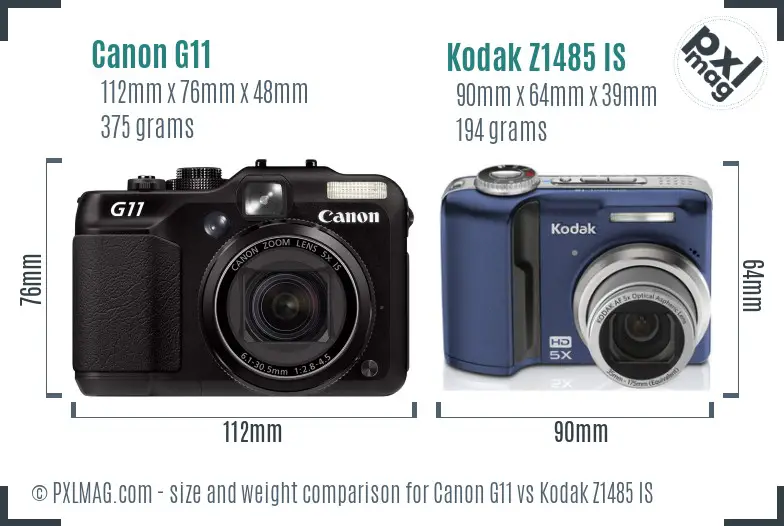 Canon G11 vs Kodak Z1485 IS size comparison