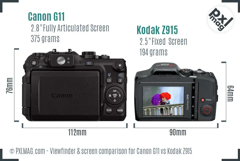 Canon G11 vs Kodak Z915 Screen and Viewfinder comparison Canon G11 vs Kodak Z915 Screen and Viewfinder comparison