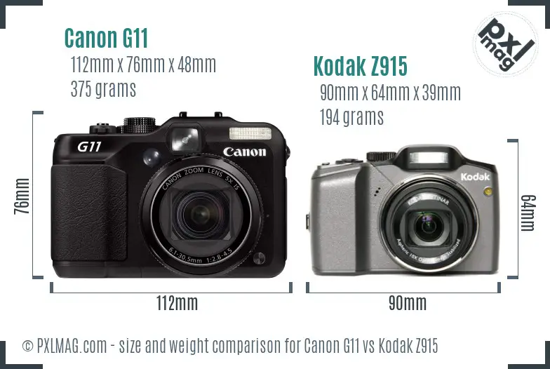 Canon G11 vs Kodak Z915 size comparison Canon G11 vs Kodak Z915 size comparison