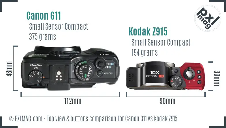 Canon G11 vs Kodak Z915 top view buttons comparison Canon G11 vs Kodak Z915 top view buttons comparison