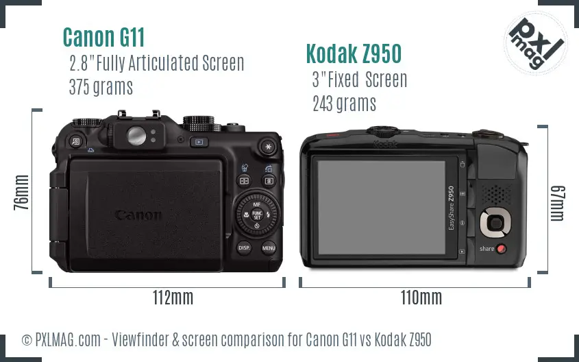 Canon G11 vs Kodak Z950 Screen and Viewfinder comparison