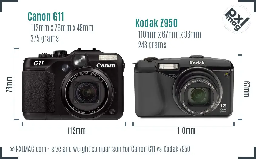 Canon G11 vs Kodak Z950 size comparison