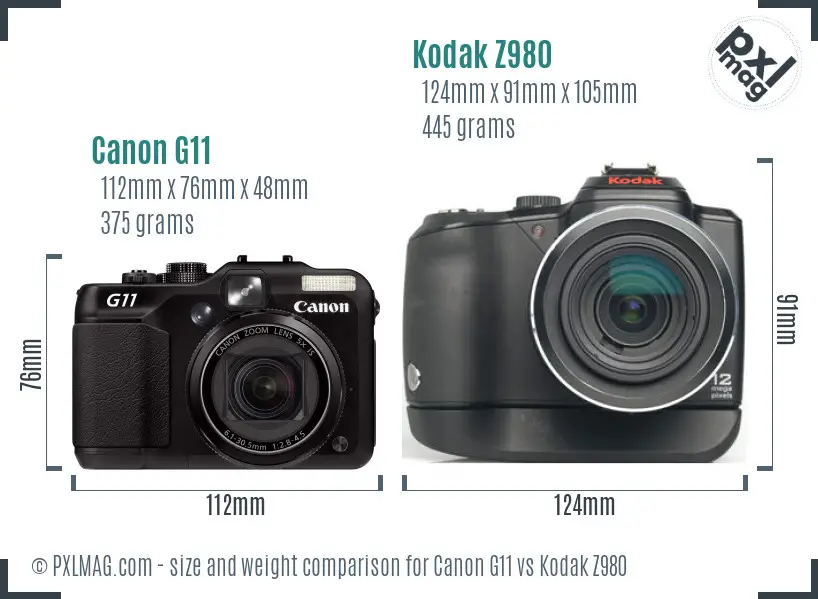 Canon G11 vs Kodak Z980 size comparison