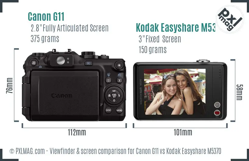 Canon G11 vs Kodak Easyshare M5370 Screen and Viewfinder comparison