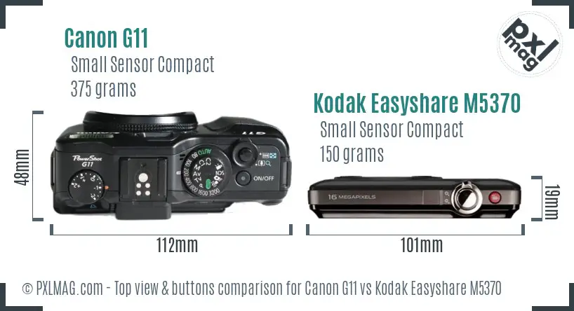 Canon G11 vs Kodak Easyshare M5370 top view buttons comparison