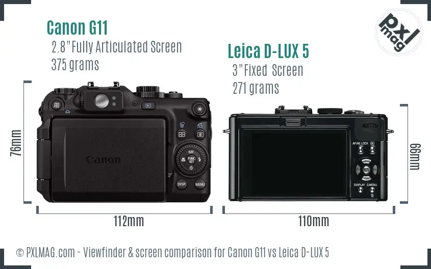 Canon G11 vs Leica D-LUX 5 Screen and Viewfinder comparison