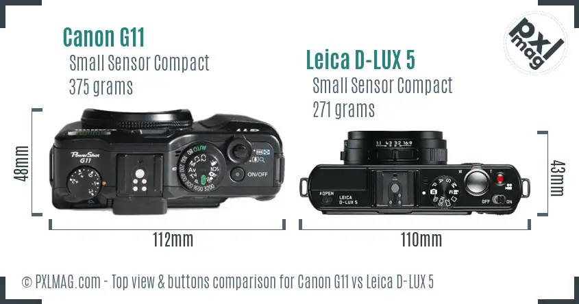 Canon G11 vs Leica D-LUX 5 top view buttons comparison