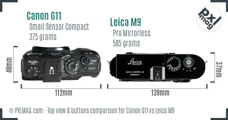 Canon G11 vs Leica M9 top view buttons comparison Canon G11 vs Leica M9 top view buttons comparison