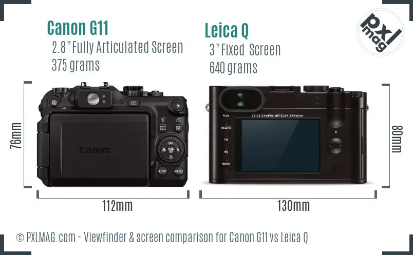 Canon G11 vs Leica Q Screen and Viewfinder comparison