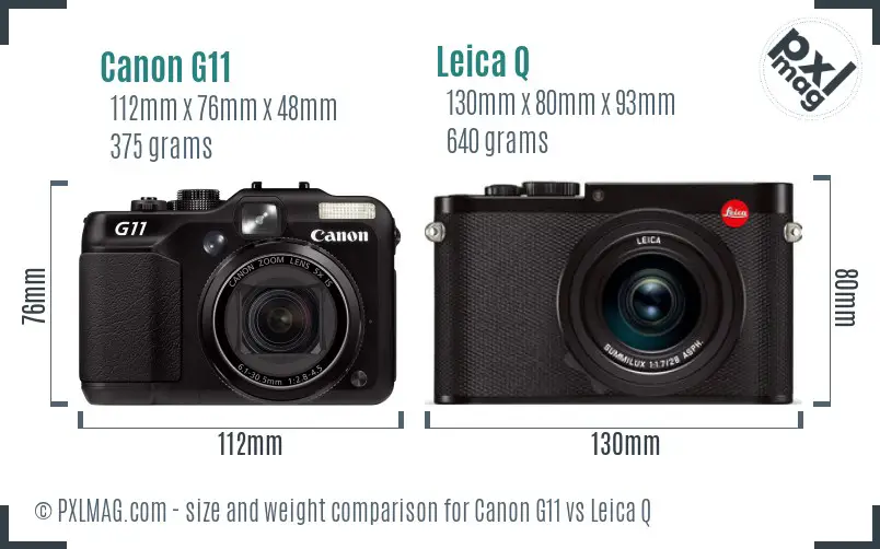 Canon G11 vs Leica Q size comparison