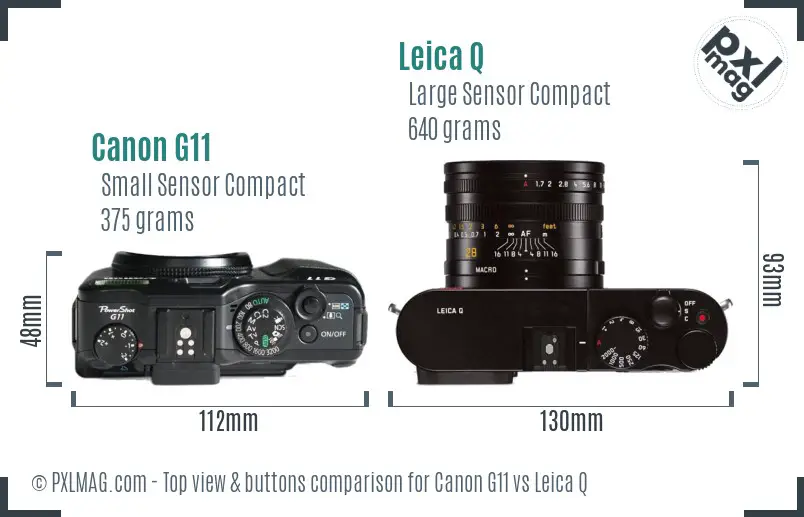 Canon G11 vs Leica Q top view buttons comparison