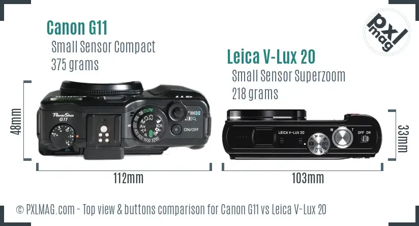 Canon G11 vs Leica V-Lux 20 top view buttons comparison