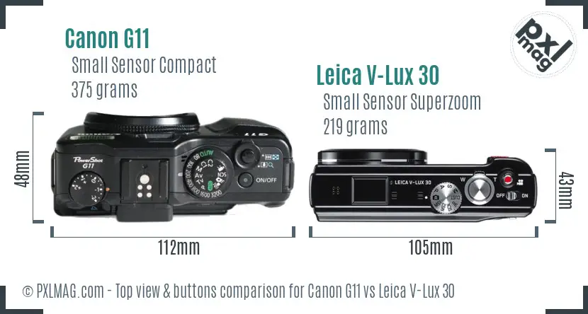 Canon G11 vs Leica V-Lux 30 top view buttons comparison