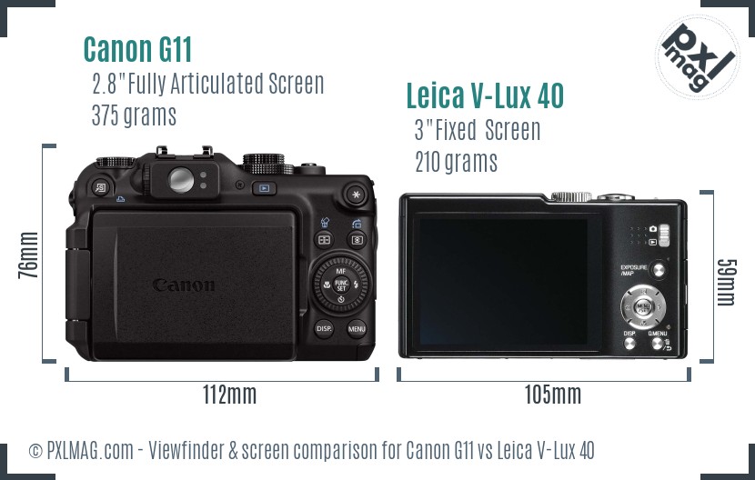 Canon G11 vs Leica V-Lux 40 Screen and Viewfinder comparison