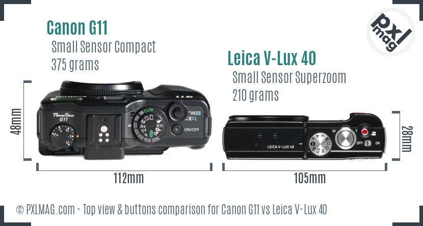 Canon G11 vs Leica V-Lux 40 top view buttons comparison