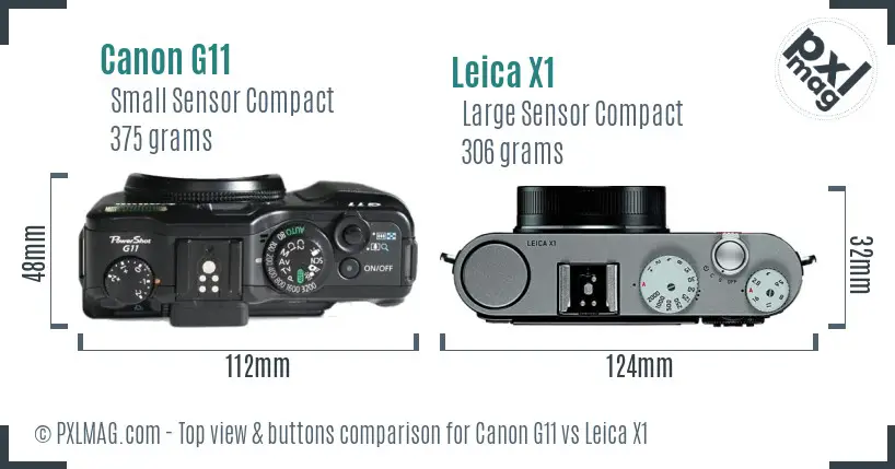 Canon G11 vs Leica X1 top view buttons comparison Canon G11 vs Leica X1 top view buttons comparison