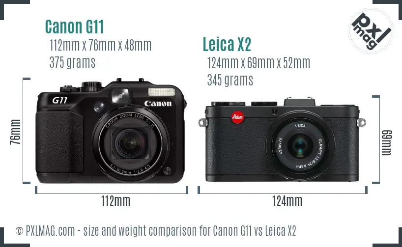 Canon G11 vs Leica X2 size comparison