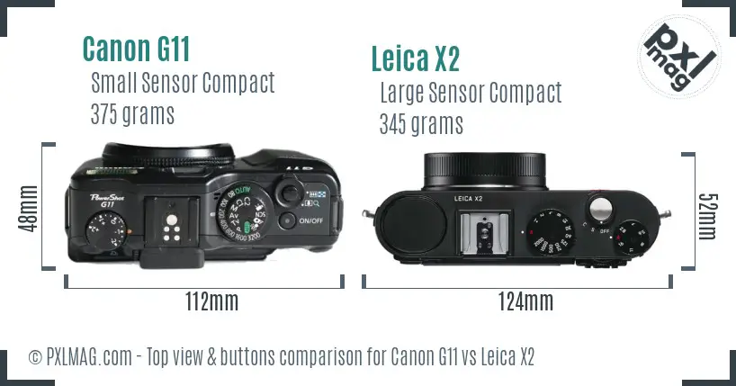 Canon G11 vs Leica X2 top view buttons comparison