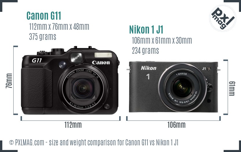 Canon G11 vs Nikon 1 J1 size comparison Canon G11 vs Nikon 1 J1 size comparison