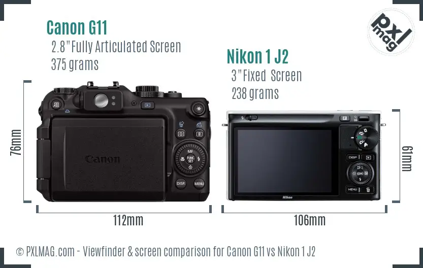 Canon G11 vs Nikon 1 J2 Screen and Viewfinder comparison
