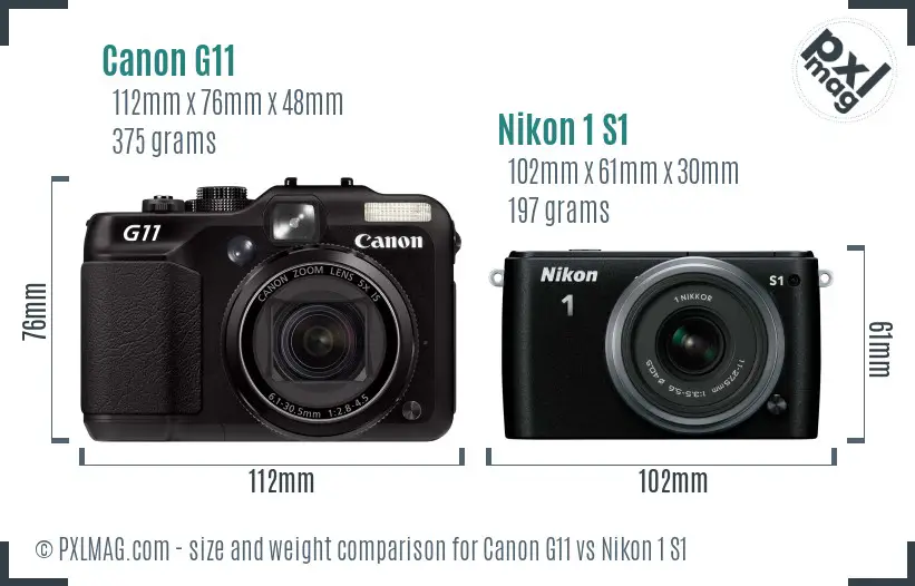Canon G11 vs Nikon 1 S1 size comparison Canon G11 vs Nikon 1 S1 size comparison