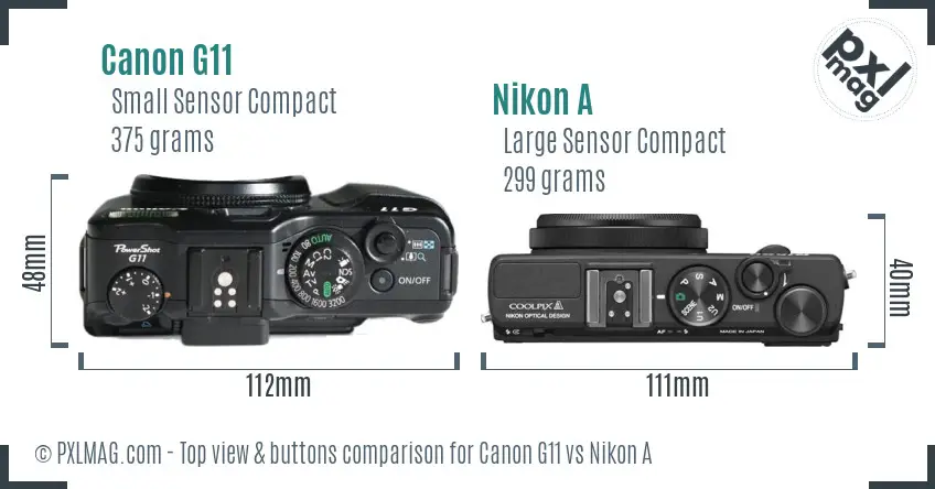 Canon G11 vs Nikon A top view buttons comparison Canon G11 vs Nikon A top view buttons comparison